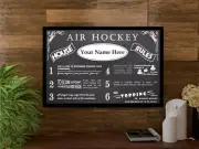 PERSONALIZED VINTAGE CHALKBOARD LOOK AIR HOCKEY HOUSE RULES POSTER - FRAMED