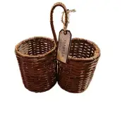 William Sonoma Isabela Woven Rattan Double Storage Caddy With Handle Cottage