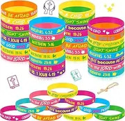 Gueevin 60 Pcs Bible Verse Bracelets for Kids Christian Scripture Bracelets Jesus Wristbands Religious Motivational Rubber Bracelets Jesus Bracelet Religious Party Favors Christian Gifts