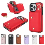Crossbody Ring Zipper Slot Wallet Case For iPhone 16 Pro Max 15 14 13 12 11 X