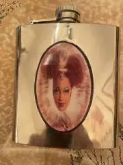 Retro Afro Puffs Queenella Barbie Silver Flask - 6 fl. oz. Stainless Steel