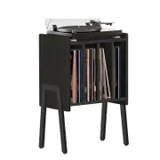 Record Player Stand with Vinyl Holder End Table for Bedroom Living Room-Black