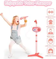 New Karaoke Machine For Girls With Adjustable Stand Bluetooth Karaoke Microphone With Vioce Changer Birthday For Girls Boys-pink