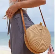 Roxy collaboration Hailey Bieber & Kelia Moniz Round tote Straw Tassel Bag