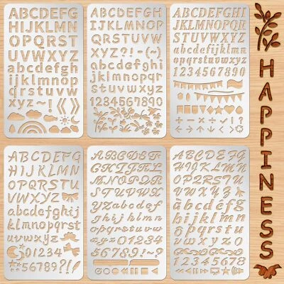 6Pcs Alphabet Number Metal Stencils for Wood Carving Drawing Engraving Scrapbook