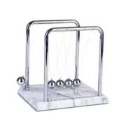 Newton's Cradle Stylish with White Marble Look Base Reflective Chrome Finish