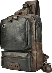 [Mealoodiousmusea] Men's Sling Bag One Strap Backpack USB Charging Port Crossbody Handbag Black