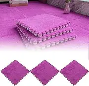 10 Piece Plush Patchwork Foam Floor Mat, 12"" X12 Thick Kids Interlocking Floor Carpet Squares, Plush Puzzle Foam Floor Mat, Fluffy Puzzle Area Rug Game Pad /2063