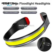 COB LED Headlamp Rechargeable 230° Head Torch Work Light with Red Warning Light