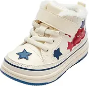 [Balabala] Toddler Girl's High-Top Sneakers, Winter Warm Hook & Loop Fashion Toddler Shoes with Heart Design