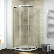 ELEGANT Silver Framed Curved Shower Enclosure Round Sliding Door with Left Drain Shower Base 900x1000mm