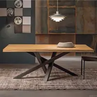 在飛比找ETMall東森購物網優惠-loft北歐創意個性桌子鐵藝實木餐桌原木長桌長方形時尚辦公會