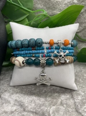 5 PC Handmade Bohemian Beaded Stackable 7" Plus Stretch Bracelet Set New B1056