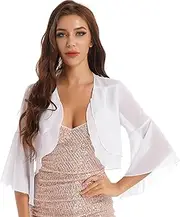 [Generic] Women's Ruffle Chiffon Shrug | Summer Short Sleeve Cropped Cape Top | Ruffle Cropped Chiffon Capes Bolero Shrug Cardigan for Evening Dress