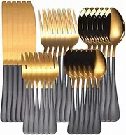 Flatware Sets Black Tableware Set Stainless Steel Cutlery Set Gold Fork Spoons Knives Set Western Gold Cutlery Dinnerware Set Stainless Steel(Gray Gold)