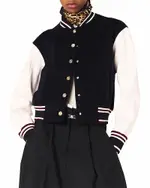 Maje Mixed Fabric Bomber Jacket