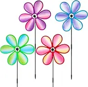 Windmill for Yard | Set of 4 Colorful Petal Shape Yard Pinwheels | Weather-Resistant, Decorative Art Ornament for Backyard Lawn Courtyard Balcony Festival