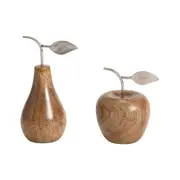 Set 2 Asst Apple & Pear w Silver Leaf 8x18cm