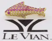 LeVian 18K Yellow Gold 1.28 ct Sapphire & Round Cut Diamond Fish Pin / Brooch