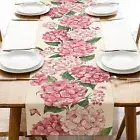 Spring Summer Hydrangea Flower Table Runner, Table Runner 13''X72'' Pink