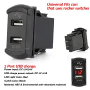 RED LED 12V Dual Port USB Charger Socket Car Boat Voltmeter Rocker Switch Panel