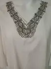 CHICO Womens XL 16/18 Flutter Sleeve White Gauze Beaded V-Neck Shirt NEW $109