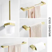 Brushed Gold Square Hand Towel Rail Toilet Brush Roll Holder Soap Dish Robe Hook