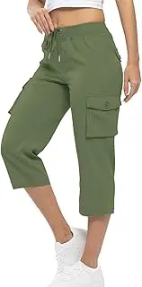 [WAJCSHFS] Cargo Pants Women Low Waisted Drawstring Capri Pants Outdoor Hiking Casual Pants Lightweight Jogger Pants, Z04-green