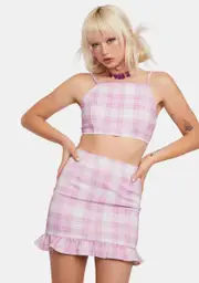 Blush Back 2 School Baddie Plaid Skirt Set