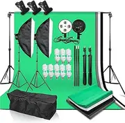 Abeststudio Studio Softbox Lighting Kit 8X 45W 5500K Soft Box Continuous Lighting Set Background Support System Black White Gray Green Screen Backdrop Stand for Portrait Product Photography