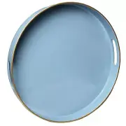 Round Blue Decorative Tray, 13" Plastic Serving Table Tray with Handles for B...