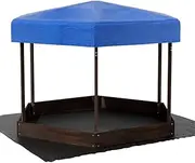 Keezi Kids Sandpit, Wooden Water Table Hexagon Sand Pit Play Toys Sandcastle Garden Patio Beach Activity Outdoor Toy Games, with Adjustable Canopy Ground Sheet Large Seat