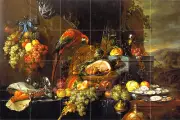Art Jan Davidsz Mural Ceramic Backsplash Parrot Fruits Tile #284