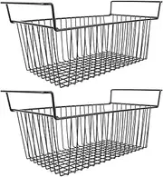 2Pcs Chest Freezer Organizer Bins, Deep Freezer Baskets Metal Wire, Stackable Storage Rack with Easy to Clean for Storing Food (Black) (L49.5cm X W29cm X H27cm(9cm Handle))