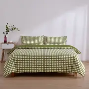 Dreamaker Micro Flannel Reversible Grid Quilt Cover Set - Olive