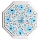 3'x3' Marble Dining Table Top Side Table Rare Turquoise Floral Inlay Patio Decor