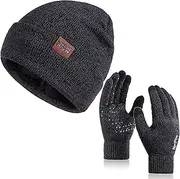 [Nertpow] Winter 1-3 PCS Beanie Hat Gloves Scarf for Men and Women, Knit Thick Fleece Lined Warm Touchscreen Gloves Beanie Infitiny Scarf Set