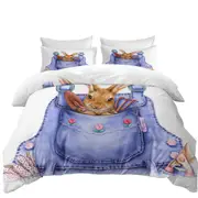 Cute Animal Art Bunny Overall Pocket Quilt Cover