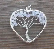 HEART STYLE ROSE QUARTZ TREE OF LIFE WIRE WRAPPED PENDANT STONE GEMSTONE