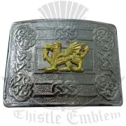 Traditional Swirl Celtic Knot Belt Buckle Chrome Irish Welsh Dragon Badge Golden