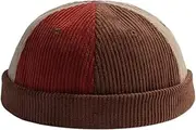 [VKEID] Men's Brimless Hat Vintage Corduroy Colour Blocked Landlord Hat Women Street Brimless Hat Men Hat Brimless Hat