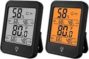 [2 Pack] TIQUS Hygrometer Humidity Gauge Indicator Digital Indoor Thermometer Room Temperature and Humidity Monitor with Touch Back Light Black
