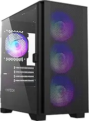 Montech AIR 100 ARGB Micro-ATX Tower with Four ARGB Fans Pre Installed, Ultra-Minimalist Design, Fine Mesh Front Panel, High Airflow, Unique Side Swivel Tempered Glass, Black