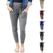 Women's Slacks Leggings Streetwear Casual Full Length Natural Plain Pocket Elastic Waist Soft Outdoor Vacation Going out Grey Black Red Blue Fall Regular Fit