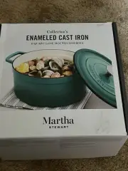 Martha Stewart Collectors Enameled Cast Iron 6 Qt Round Casserole Teal Green NIB