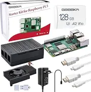 GeeekPi Raspberry Pi 5 8GB Starter Kit with 64GB SD Card, Raspberry Pi 5 Case with PWM Active Cooler, Raspberry Pi 27W 5.1V 5A Power Supply, 2pcs HDMI Cable for Raspberry Pi 5 (8GB RAM)