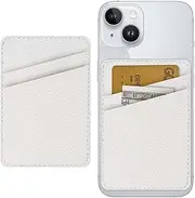 Leather Phone Card Holder Phone Wallet, Stick Back Phone Wallet Sticker Stylish Phone Case Credit Card Holder, Suitable for iPhone, Samsung, Android and Most Smart Phones. White