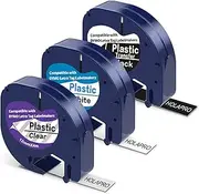 3 Pack Compatible with DYMO LetraTag Refills 12mm x 4m 1/2" x 13' LT Plastic Label Tape Replacement for DYMO LT-100H LT-100T LT-110T QX50 XR XM 2000, Black on White/Black on Clear/White on Black