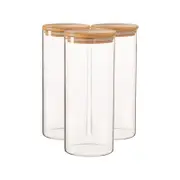 Argon Tableware Scandi Glass Storage Jars with Wooden Lids - 1.5 Litre - Pack of 3