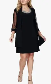 R&M Richards Size 16W Dress Beads 2 Piece Black 3/4 Sleeve